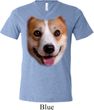 Mens Shirt Big Corgi Face Tri Blend V-neck Tee T-Shirt