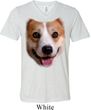 Mens Shirt Big Corgi Face Tri Blend V-neck Tee T-Shirt