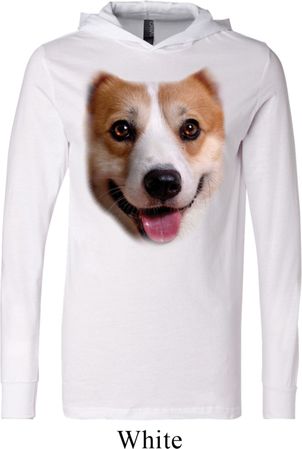 Mens Shirt Big Corgi Face White Lightweight Hoodie Tee