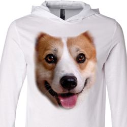 Mens Shirt Big Corgi Face White Lightweight Hoodie Tee Mens Shirt Big Corgi Face White Lightweight Hoodie Tee