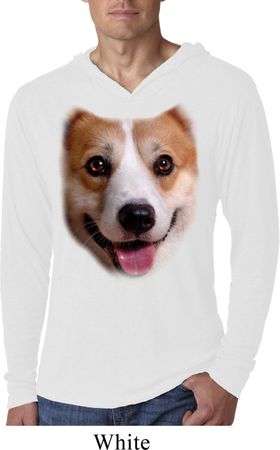 Mens Shirt Big Corgi Face White Lightweight Hoodie Tee T-Shirt