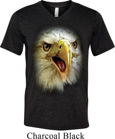 Mens Shirt Big Eagle Face Tri Blend V-neck Tee T-Shirt