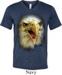 Mens Shirt Big Eagle Face Tri Blend V-neck Tee T-Shirt