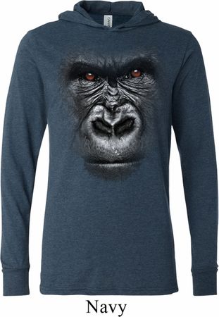 Mens Shirt Big Gorilla Face Lightweight Hoodie Tee
