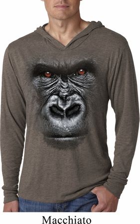 Mens Shirt Big Gorilla Face Lightweight Hoodie Tee T-Shirt