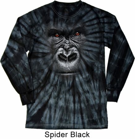 Mens Shirt Big Gorilla Face Long Sleeve Tie Dye Tee T-shirt