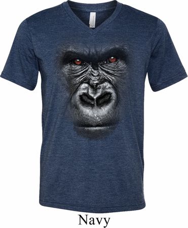 Mens Shirt Big Gorilla Face Tri Blend V-neck Tee T-Shirt