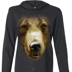 Mens Shirt Big Grizzly Bear Face Lightweight Hoodie Tee Mens Shirt Big Grizzly Bear Face Lightweight Hoodie Tee