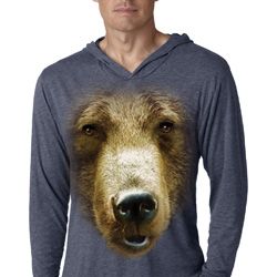 Mens Shirt Big Grizzly Bear Face Lightweight Hoodie Tee T-Shirt Mens Shirt Big Grizzly Bear Face Lightweight Hoodie Tee T-Shirt