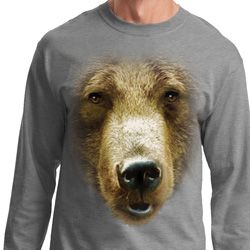 Mens Shirt Big Grizzly Bear Face Long Sleeve Tee T-Shirt Mens Shirt Big Grizzly Bear Face Long Sleeve Tee T-Shirt
