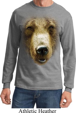 Mens Shirt Big Grizzly Bear Face Long Sleeve Tee T-Shirt