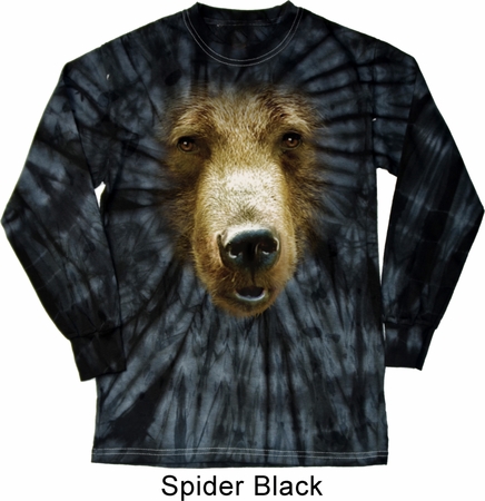 Mens Shirt Big Grizzly Bear Face Long Sleeve Tie Dye Tee T-shirt