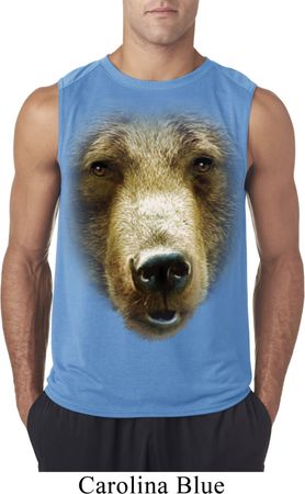 Mens Shirt Big Grizzly Bear Face Sleeveless Tee T-Shirt