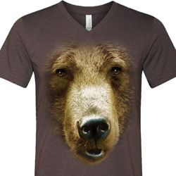 Mens Shirt Big Grizzly Bear Face Tri Blend V-neck Tee T-Shirt Mens Shirt Big Grizzly Bear Face Tri Blend V-neck Tee T-Shirt