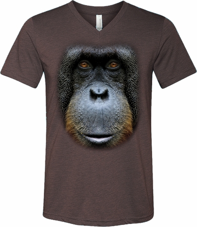 Mens Shirt Big Orangutan Face Tri Blend V-neck Tee T-Shirt