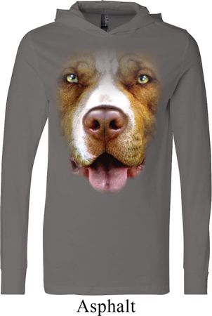 Mens Shirt Big Pit Bull Face Lightweight Hoodie Tee