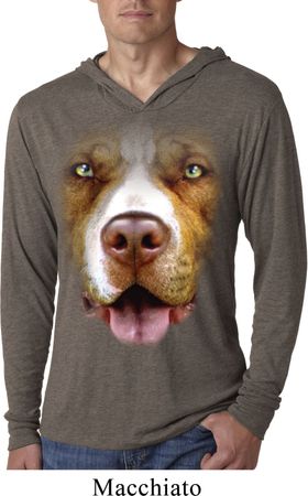Mens Shirt Big Pit Bull Face Lightweight Hoodie Tee T-Shirt