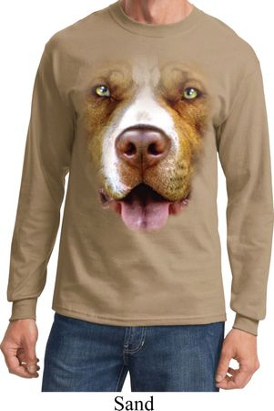 Mens Shirt Big Pit Bull Face Long Sleeve Tee T-Shirt