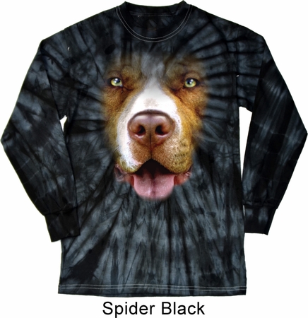 Mens Shirt Big Pit Bull Face Long Sleeve Tie Dye Tee T-shirt