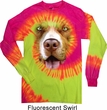 Mens Shirt Big Pit Bull Face Long Sleeve Tie Dye Tee T-shirt