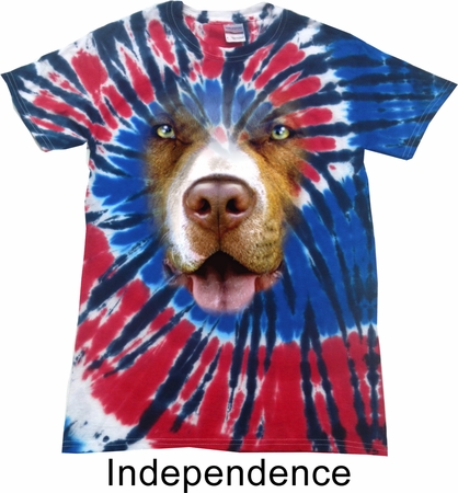 Mens Shirt Big Pit Bull Face Patriotic Tie Dye Tee T-shirt