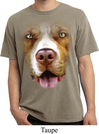 Mens Shirt Big Pit Bull Face Pigment Dyed Tee T-Shirt