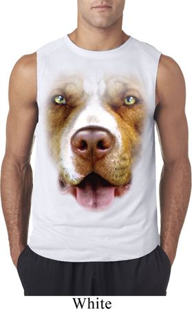 Mens Shirt Big Pit Bull Face Sleeveless Tee T-Shirt