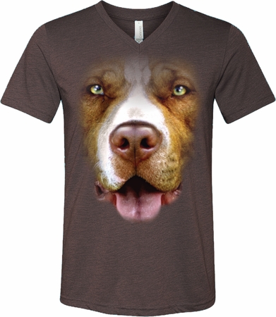 Mens Shirt Big Pit Bull Face Tri Blend V-neck Tee T-Shirt