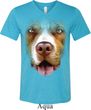 Mens Shirt Big Pit Bull Face Tri Blend V-neck Tee T-Shirt