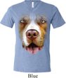 Mens Shirt Big Pit Bull Face Tri Blend V-neck Tee T-Shirt