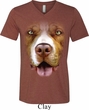 Mens Shirt Big Pit Bull Face Tri Blend V-neck Tee T-Shirt