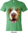 Mens Shirt Big Pit Bull Face Tri Blend V-neck Tee T-Shirt