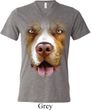 Mens Shirt Big Pit Bull Face Tri Blend V-neck Tee T-Shirt