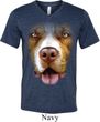 Mens Shirt Big Pit Bull Face Tri Blend V-neck Tee T-Shirt