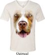Mens Shirt Big Pit Bull Face Tri Blend V-neck Tee T-Shirt