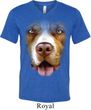 Mens Shirt Big Pit Bull Face Tri Blend V-neck Tee T-Shirt