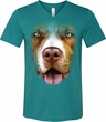 Mens Shirt Big Pit Bull Face Tri Blend V-neck Tee T-Shirt