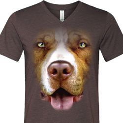 Mens Shirt Big Pit Bull Face Tri Blend V-neck Tee T-Shirt Mens Shirt Big Pit Bull Face Tri Blend V-neck Tee T-Shirt