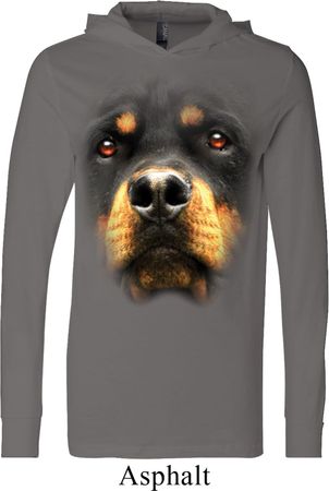 Mens Shirt Big Rottweiler Face Lightweight Hoodie Tee