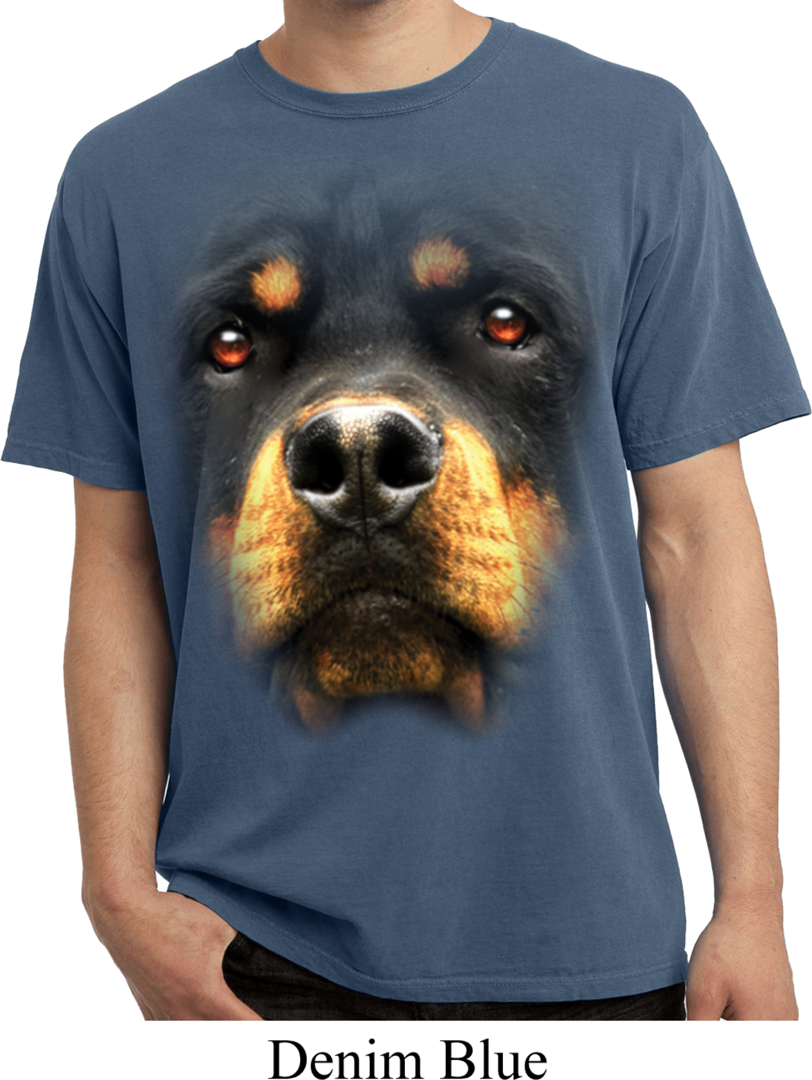 Mens Shirt Big Rottweiler Face Pigment Dyed Tee T-Shirt