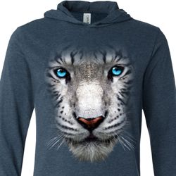 Mens Shirt Big White Tiger Face Lightweight Hoodie Tee Mens Shirt Big White Tiger Face Lightweight Hoodie Tee