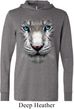 Mens Shirt Big White Tiger Face Lightweight Hoodie Tee