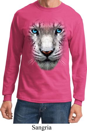 Mens Shirt Big White Tiger Face Long Sleeve Tee T-Shirt