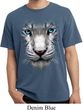 Mens Shirt Big White Tiger Face Pigment Dyed Tee T-Shirt