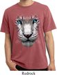 Mens Shirt Big White Tiger Face Pigment Dyed Tee T-Shirt