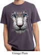 Mens Shirt Big White Tiger Face Pigment Dyed Tee T-Shirt