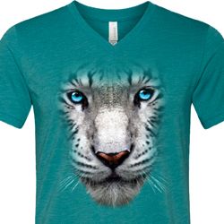 Mens Shirt Big White Tiger Face Tri Blend V-neck Tee T-Shirt Mens Shirt Big White Tiger Face Tri Blend V-neck Tee T-Shirt