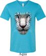 Mens Shirt Big White Tiger Face Tri Blend V-neck Tee T-Shirt