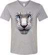 Mens Shirt Big White Tiger Face Tri Blend V-neck Tee T-Shirt