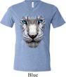 Mens Shirt Big White Tiger Face Tri Blend V-neck Tee T-Shirt